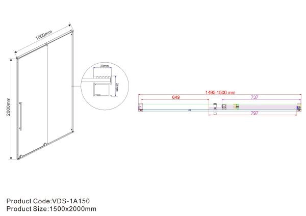 Душевая дверь Vincea Arno VPS-1A150CL, 1500, хром, стекло прозрачное