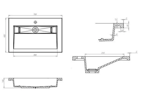 Раковина для ванной полувстраиваемая Uperwood Next Premium 70 см, прямоугольная, белая