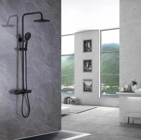 Душевая система ABBER Thermostat AF8516B с термостатом и изливом, черная матовая
