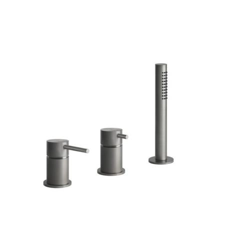 Gessi Bath316 Смеситель для ванны на 3 отверстия, убирающаяся душевая лейка. цвет: шлифованная сталь
