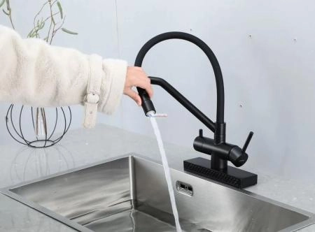 Смеситель для кухни Gappo G4098-6 с водопадом черный матовый