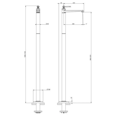 Gessi Venti20 Смеситель для раковины, напольный, излив 20.8см, внешняя часть, цвет: хром