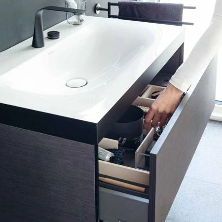 Duravit XViu Тумба подвесная 503x800x480мм, 2 ящика, с раковиной без перелива, с 2 отв под смес, цвет: dark brushed oak/чёрный матовый
