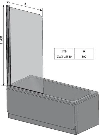 Шторка для ванны Ravak CVS1-80 L 7QL40C00Z1 блестящий+стекло Transparent