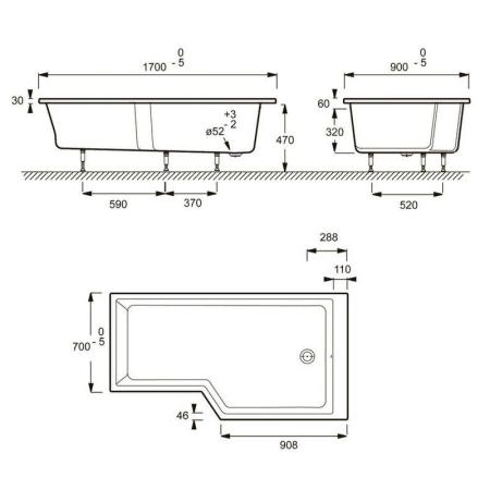 Ванна Jacob Delafon BAIN-DOUCHE NEO E6D002R-00 170x90 см правая