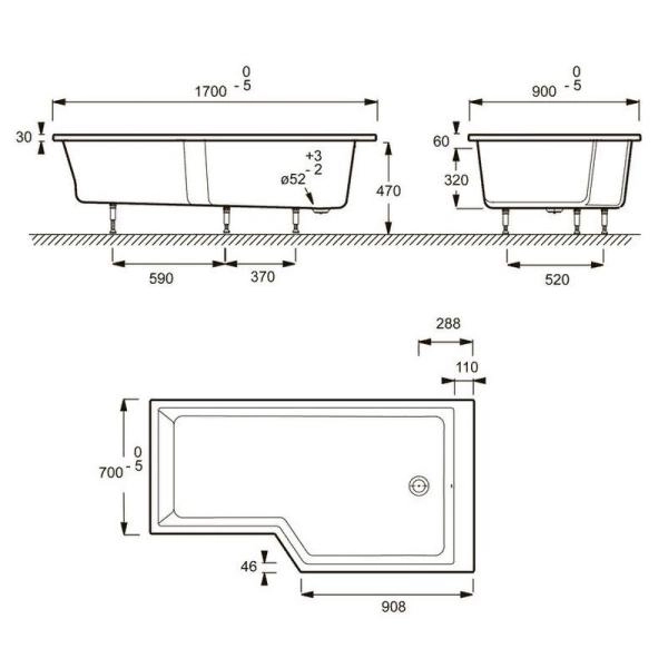Ванна Jacob Delafon BAIN-DOUCHE NEO E6D002R-00 170x90 см правая