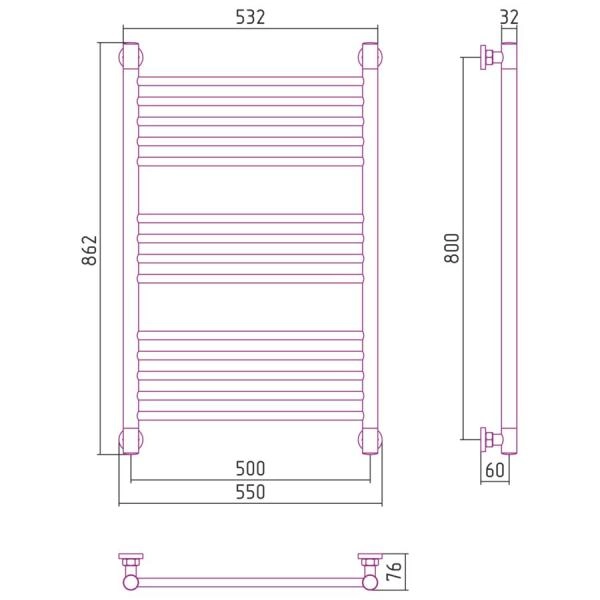 Полотенцесушитель Сунержа Богема+ 550x862 прямая водяной