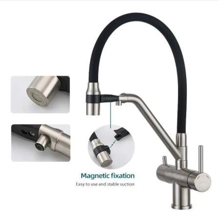 Смеситель Gappo G4398-85 для кухни с гибким изливом сатин/черный