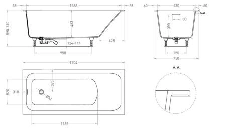 Ванна Salini ORLANDA KIT 170х75 S-Sense матовая 102117M