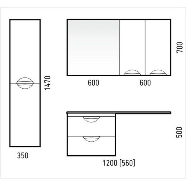 Тумба под раковину Corozo Алиот 120, 2 ящ. подвесная