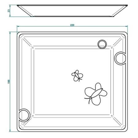 THG CAPUCINE VERT DECOR PLATINE Поднос керамический 220х198 мм., настольный, large size, декор платина/зеленый, цвет: белый