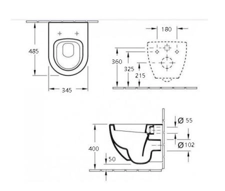 Унитаз подвесной ESBANO TIRON-C безободковый подвесной белый 485x335x285