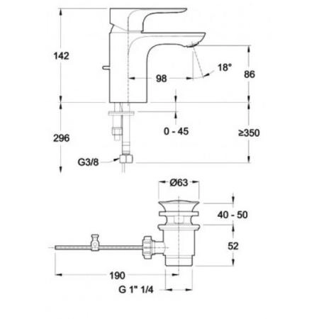 Смеситель Jacob Delafon ALEO E72275-4-CP для раковины хром с донным клапаном