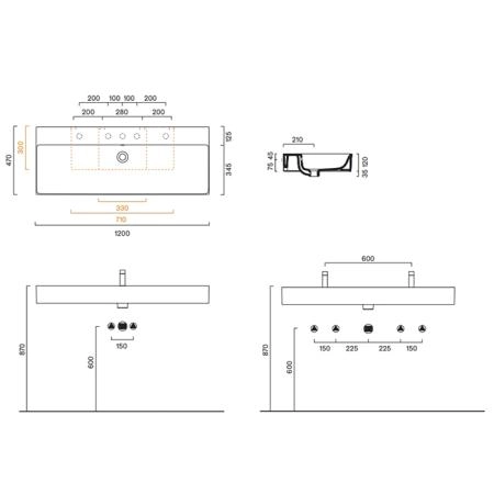Catalano Premium Раковина 120x47см, с 1 отв., цвет: черный матовый
