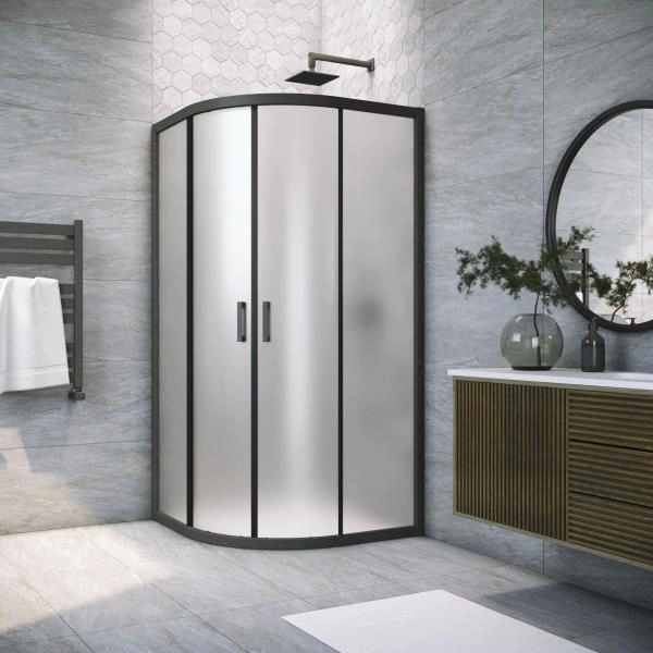 Душевой уголок Vegas-glass ZS NOVO h2000 80 02М 10, профиль черный матовый, стекло сатин