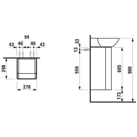 Laufen INO Тумба с раковиной, 28х31х60.5см, с 1 дверцей, с сифоном, с 4 полками, SX, подвесная, покрытие LCC, цвет: темный орех