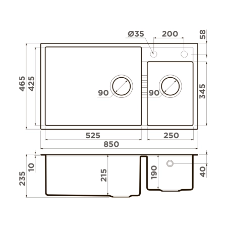 Кухонная мойка Omoikiri Tedori 85-2-U-BL Tetogranit/черный 4993940