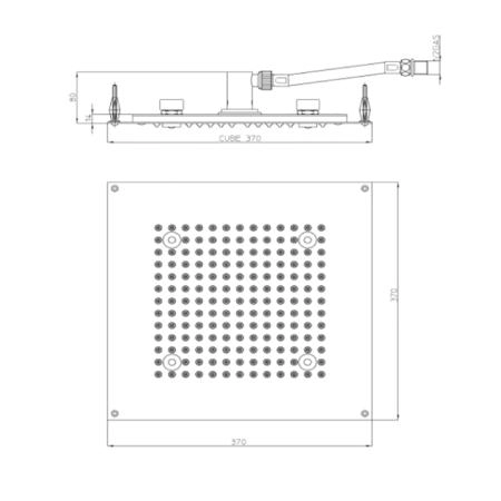 BOSSINI DREAM-CUBE Верхний душ 470 x 370 мм, с 4 LED RGB, блок питания/управления, Cromoterapia, гибкая подводка, цвет: черный матовый