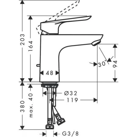 Hansgrohe 71161000 Logis E Смеситель для раковины 94 мм, со сливным гарнитуром, хром