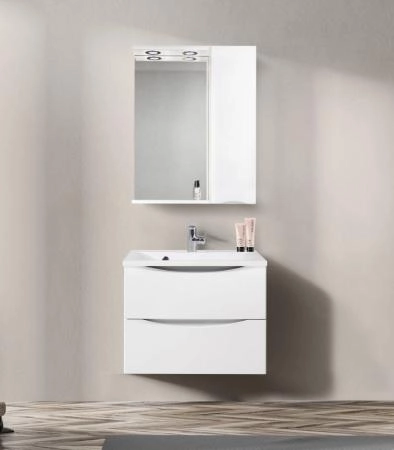 Шкаф Belbagno MARINO Bianco Lucido зеркальный подвесной с подсветкой, левосторонний MARINO-SPC-600/750-1A-BL-P-L