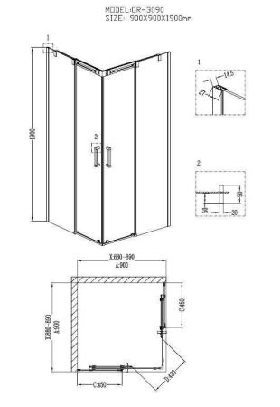 Душевой угол GROSSMAN GR-3090 Galaxy 90*90*190 квадрат, двери раздвижные