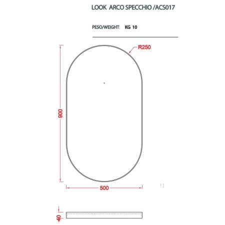 Artceram Зеркало Arco 50х90 см в металлической раме, цвет: черный матовый