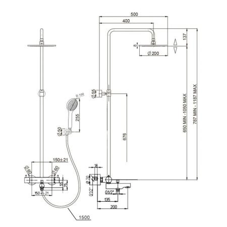 Душевая система PAINI COX с термостатом и изливом, черный матовый(YO)