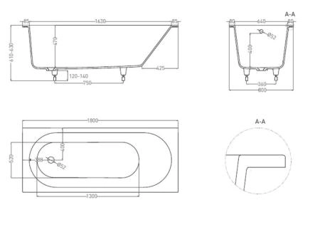 Ванна Salini ORNELLA 180x80 S-Sense глянцевая 102312G