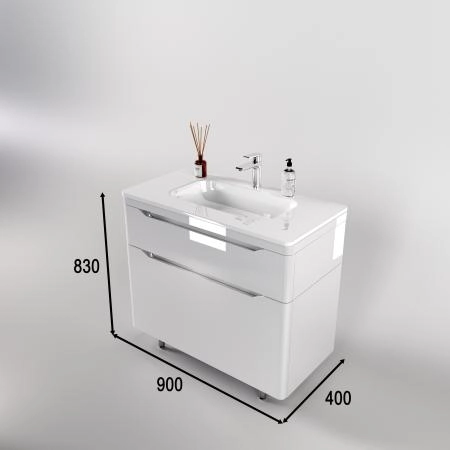 Тумба напольная Style Line Марелла 90 (2 ящ.) Люкс антискрейтч белый глянец, PLUS