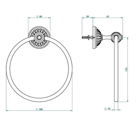 THG  Mandarine metal Полотенцедержатель-кольцо 18см., подвесной, цвет: хром/золото