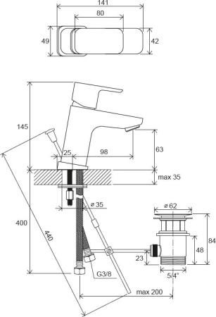 Смеситель для умывальника Ravak 10° Free TD F 011.00 с донным клапаном 140 мм X070126