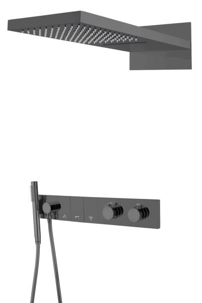 Встроенная душевая система Boheme ZODIAC с термостатом, трехпозиционная Shine Gun Metal 133-SGM