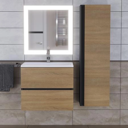 Тумба с раковиной Uperwood Barsa 60 см, раковина белая, подвесная тумба черная/дуб сонома