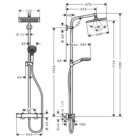 Hansgrohe Crometta E 240 SHP Душевая система 103см, с верхним душем 240х240мм., ручным душем и термостатическим смесителем, цвет: хром