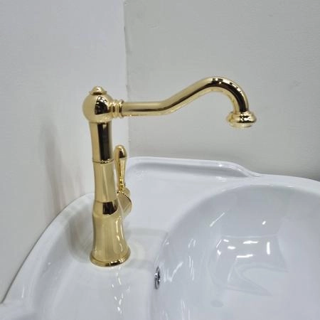 Gattoni Orta New Смеситель для раковины, на 1 отв., с высоким изливом, с донным клапаном, цвет: золото 24кт