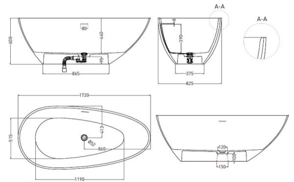 Ванна Salini PAOLA 172x83 S-Sense глянцевая 1015104G