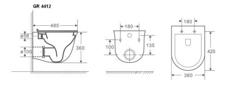 Унитаз Grossman GR-4412MS (485*360*360) подвесной безободковый с тонкой крышкой, матовый
