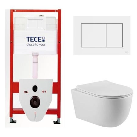 КОМПЛЕКТ TECE + beWash: 9400413 Инсталляция для подвесного унитаза TECE + BeWash Bogen Унитаз подвесной безободковый с сиденьем микролифт белый глянец 88313201 + 2111DP