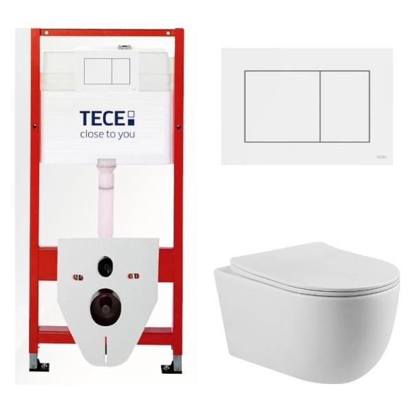 КОМПЛЕКТ TECE + beWash: 9400413 Инсталляция для подвесного унитаза TECE + BeWash Bogen Унитаз подвесной безободковый с сиденьем микролифт белый глянец 88313201 + 2111DP