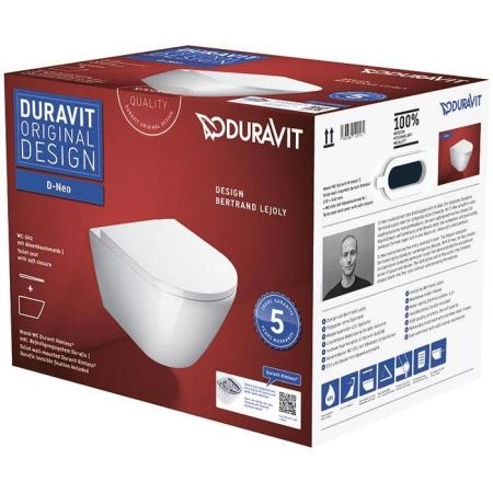 Duravit D-Neo Унитаз подвесной 2577090000, 370 x 540 мм, безободковый, в комплекте с сиденьем 0021690000 цвет: белый (Спец.цена с нашего склада!)