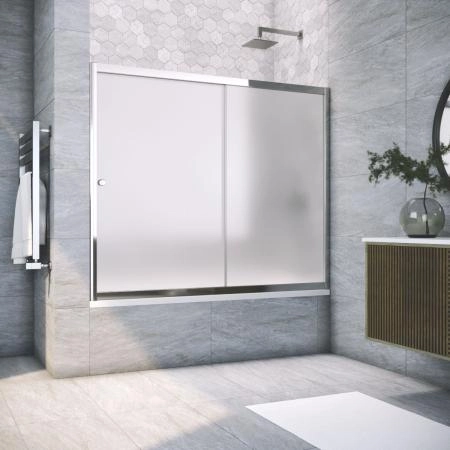 Шторка на ванную Vegas-glass ZV TUR NOVO 190 08 10, профиль глянцевый хром, стекло сатин