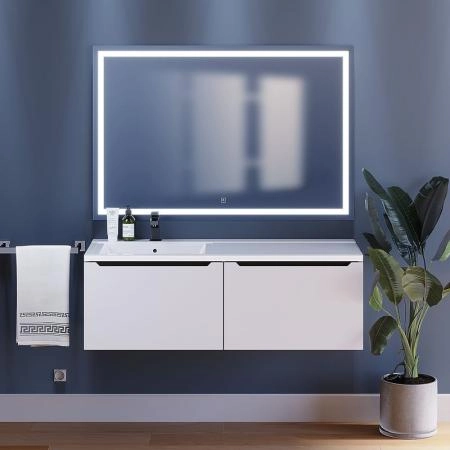 Тумба под стиральную машину Uperwood Tanos 60 см с раковиной Cosmos 120 см левая, белая/графит