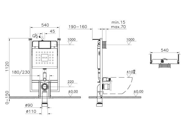 Инсталляция для подвесного унитаза VitrA V-Fix Core 738-5800-01 без кнопки смыва