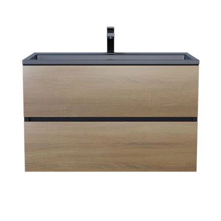 Тумба с раковиной Uperwood Barsa 80 см, раковина черная глянцевая, подвесная тумба черная/дуб сонома