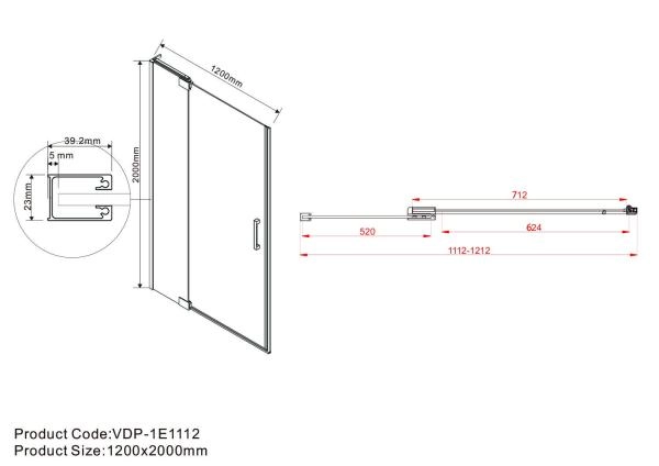 Душевая дверь Vincea Extra VDP-1E1112CLGM, 1100/1200, вороненая сталь, стекло прозрачное