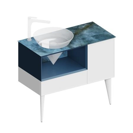Тумба Kerama Marazzi CONO КОНО CO.97\GEN подвесная с открытой полкой и ящиками 97, белая матовая-синяя