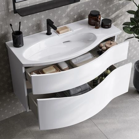 Kerama Marazzi Riva Тумба подвесная 100см, левая, с раковиной, цвет: белый матовый
