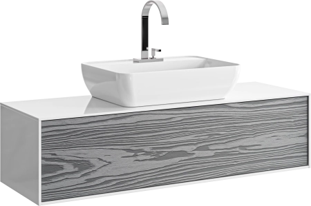 Подвесная тумба AQWELLA Genesis GEN0112MG с одним ящиком в цвете миллениум серый с умывальником из литьевого мрамора