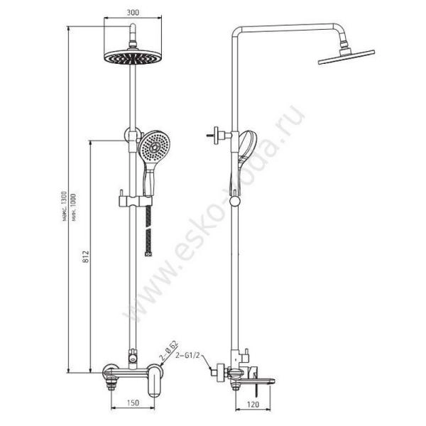 Душевая система ESKO ST300 для ванны, хром