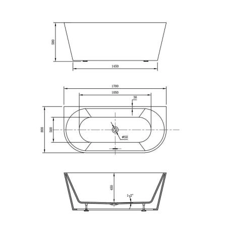Ванна акриловая Vincea VBT-421-1700, 1700*800*580 цвет белый